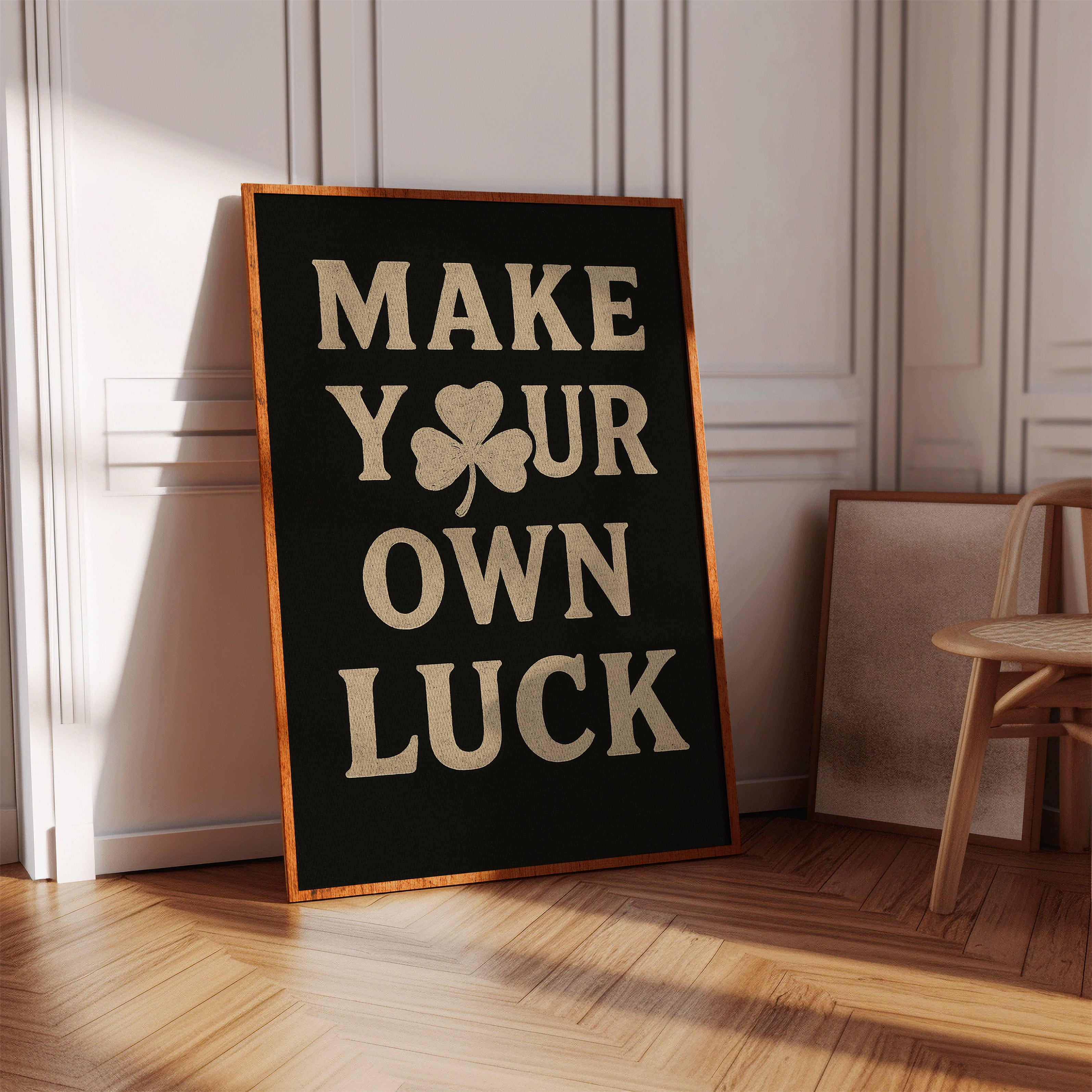 Make Your Own Luck Shamrock Poster Black