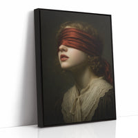Crimson Blindfold Against Lace Collar