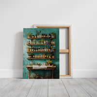 Apothecary Secrets Against Teal Walls