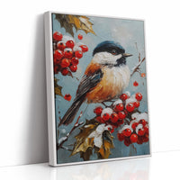 Winter Songbird Among Holly Berries