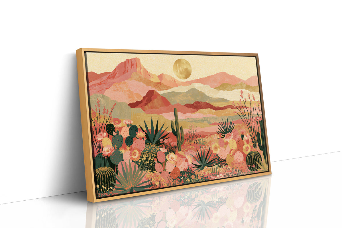 Blooming Desert Under Golden Moon