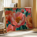 Coral Peonies Dance In Turquoise