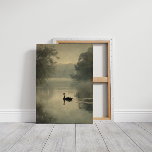 Lone Swan Crosses Misty Waters