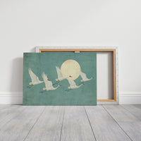 Japanese Crane Wall Art – Minimalist Blue & Gold Crane Print