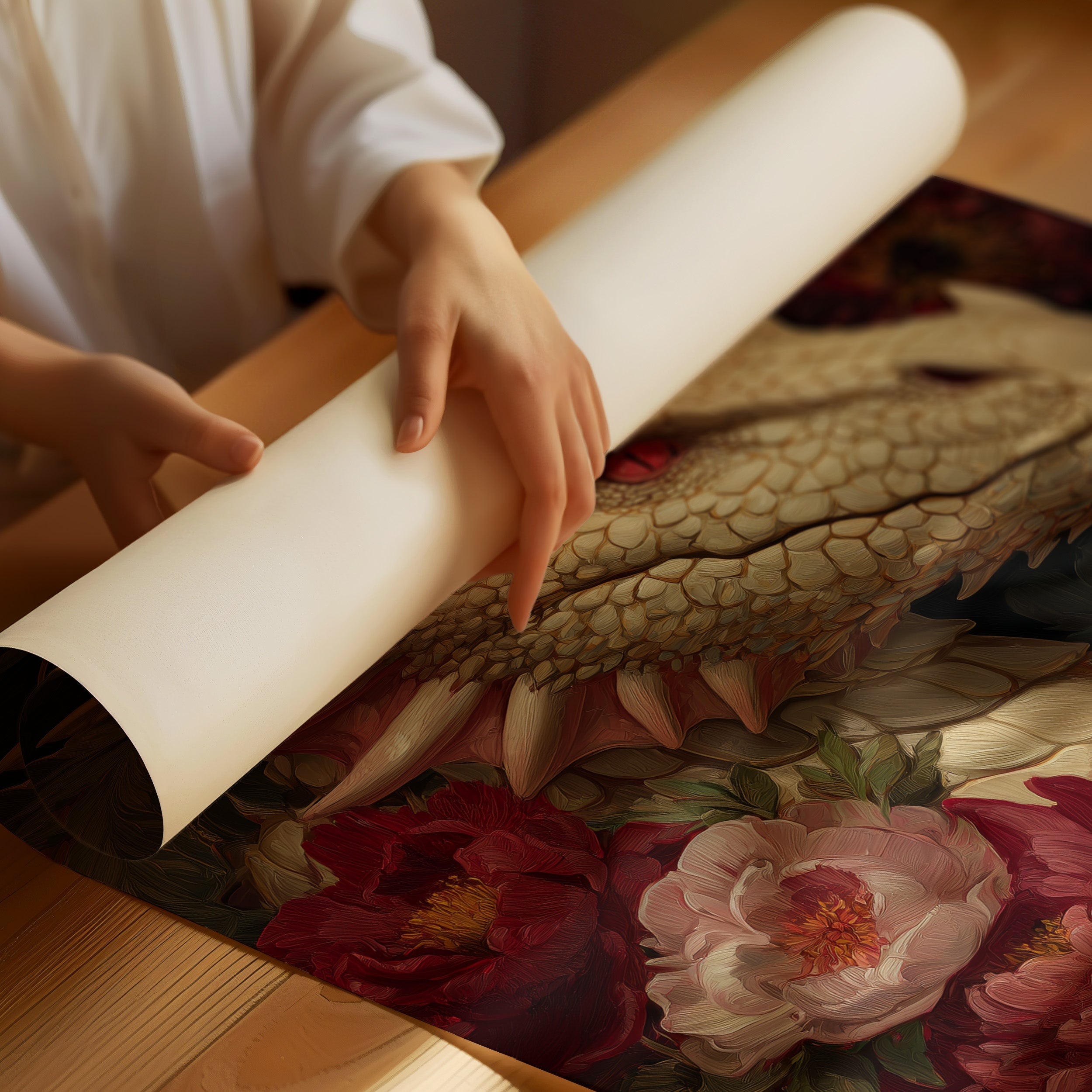 Ancient Scales Among Velvet Blooms