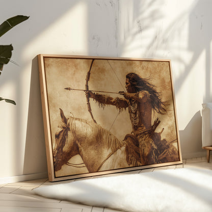 Warrior Archer on Horseback – Western Sepia Wall Art Print