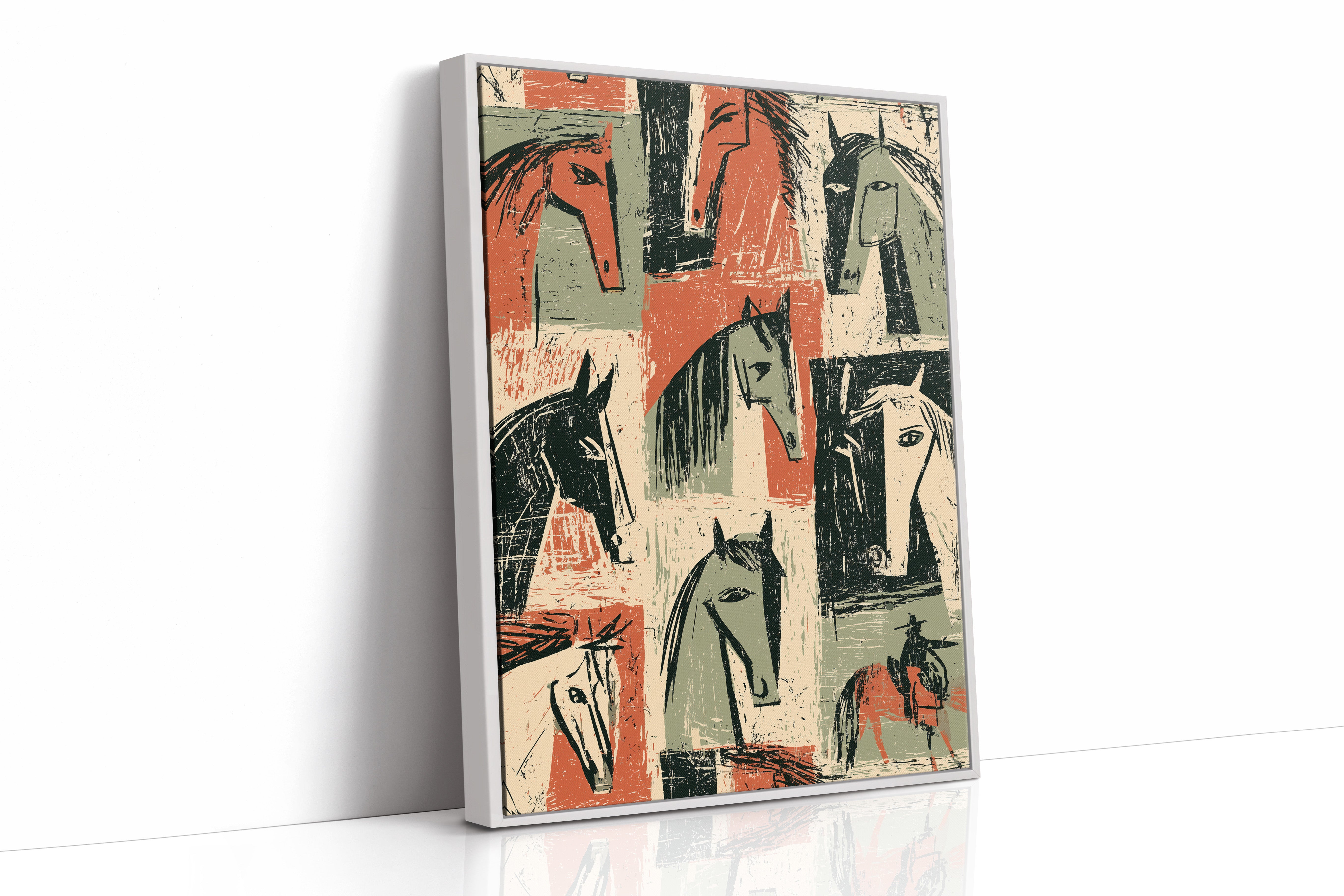 Horse Heads Block Print Grid