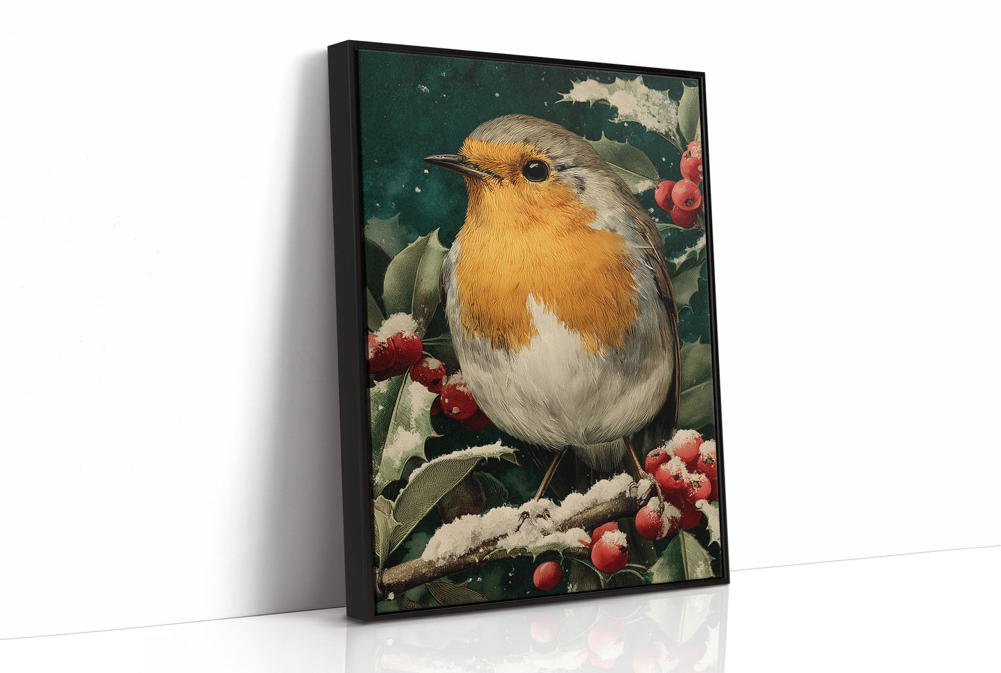 Robin in the Holly Snow