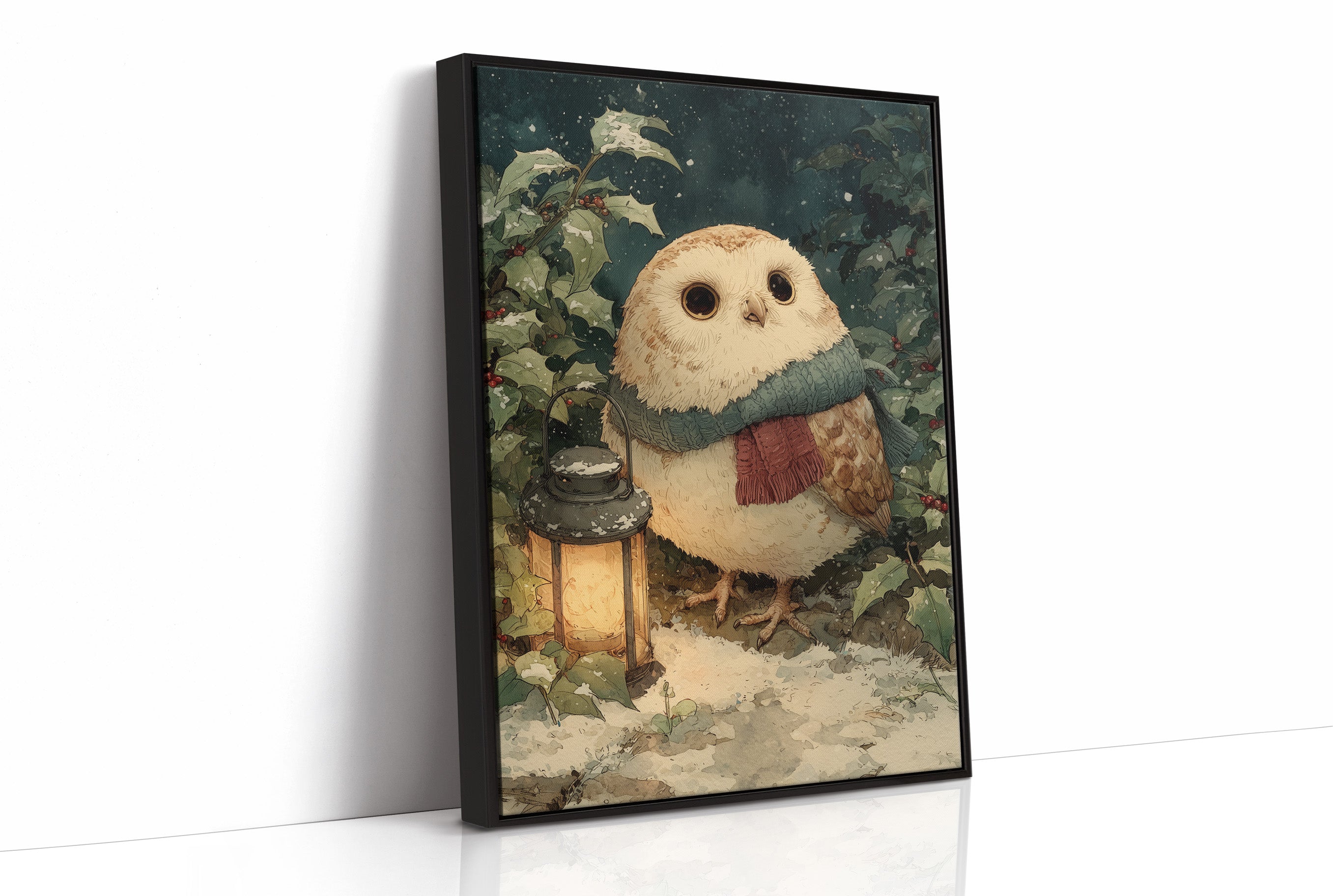 Owl with Lantern, Winter Night
