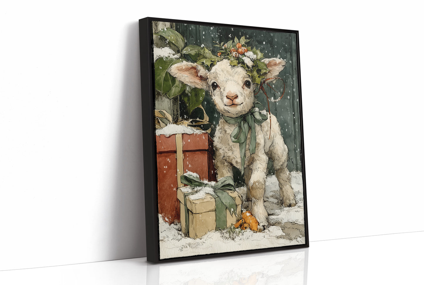 Lamb with Gifts, Winter Wreath