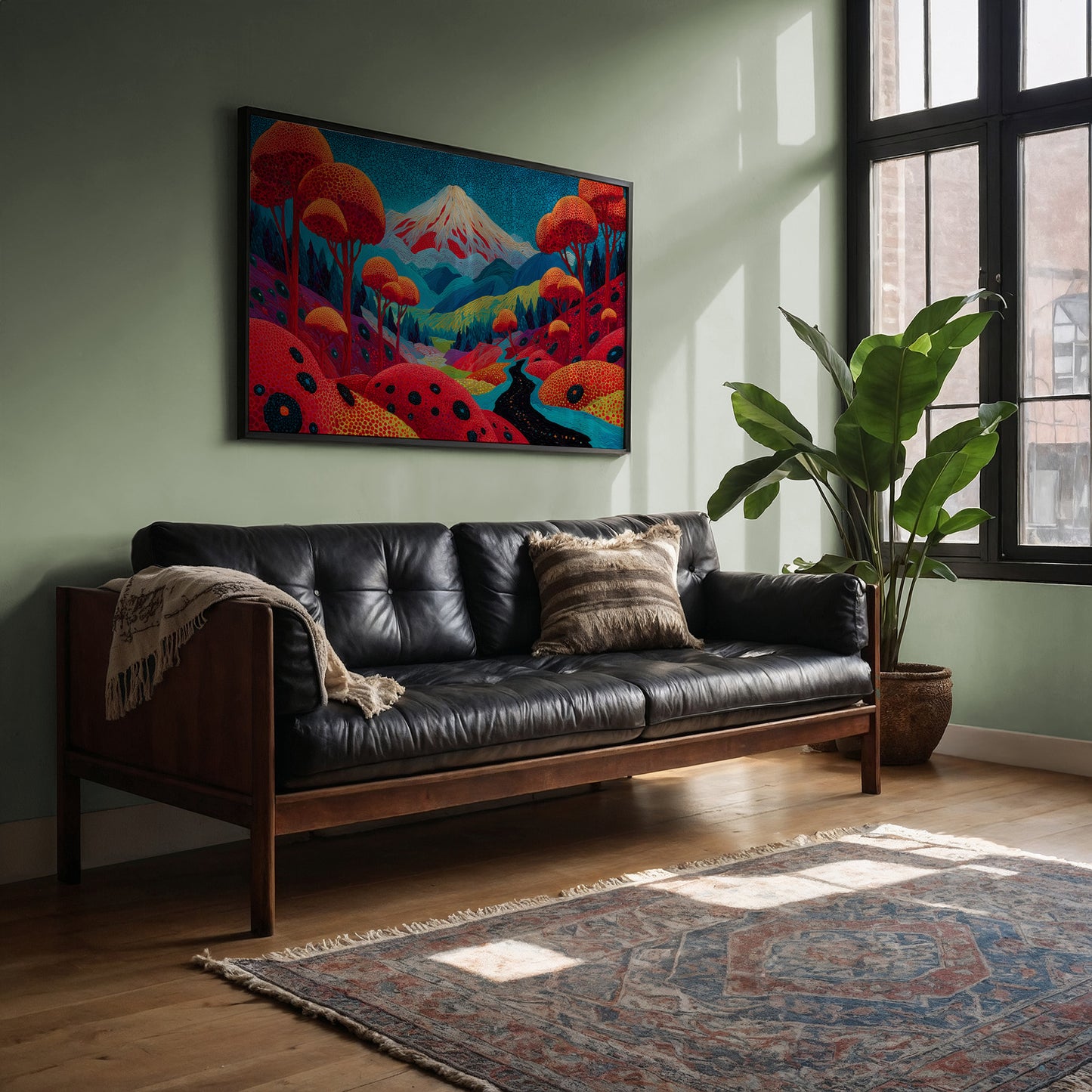 Sacred Peak Through Crimson Forest