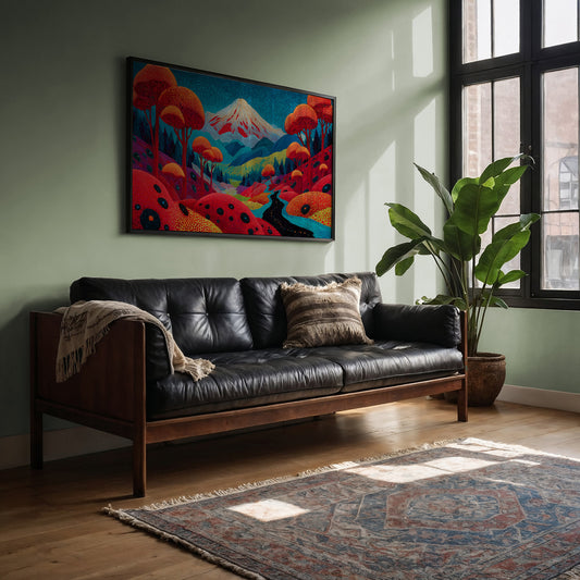 Sacred Peak Through Crimson Forest