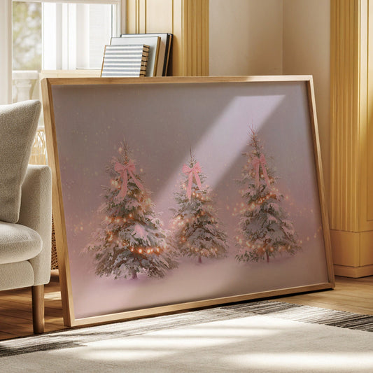 Pink Bows Dance Through Snow Light