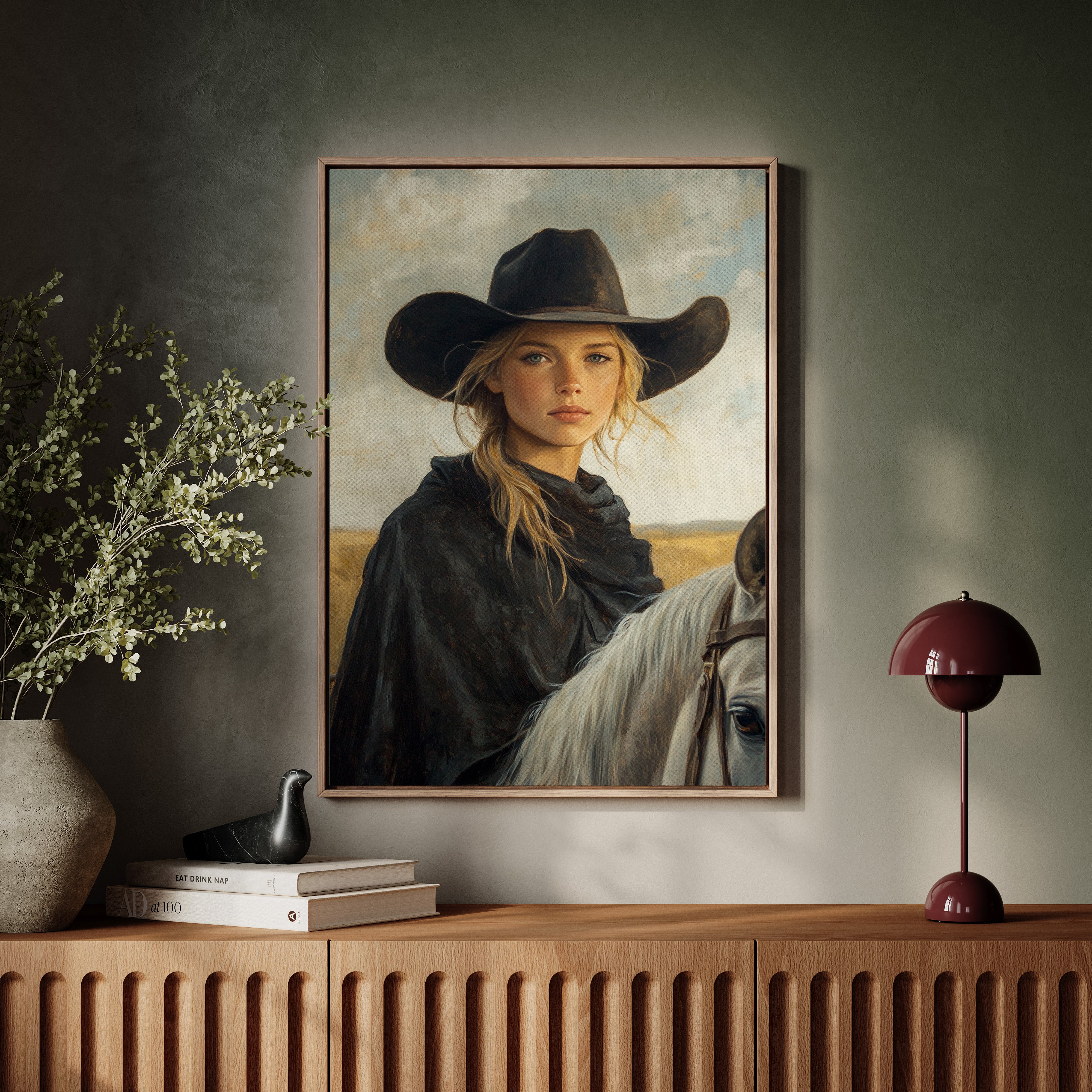 Cowgirl and Her White Horse