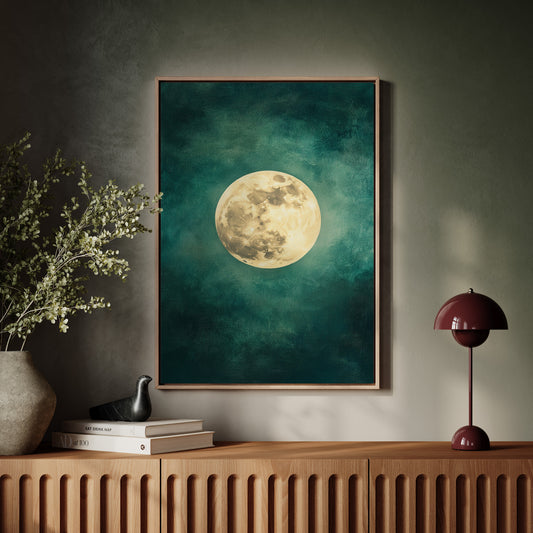 Full Moon Rising in Emerald Sky