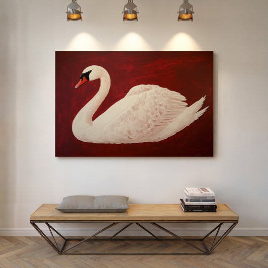 White Swan Against Crimson Night