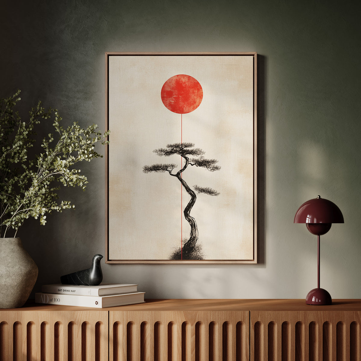 Minimalist Bonsai & Rising Sun – Japanese Zen-Inspired Wall Art – Kooly