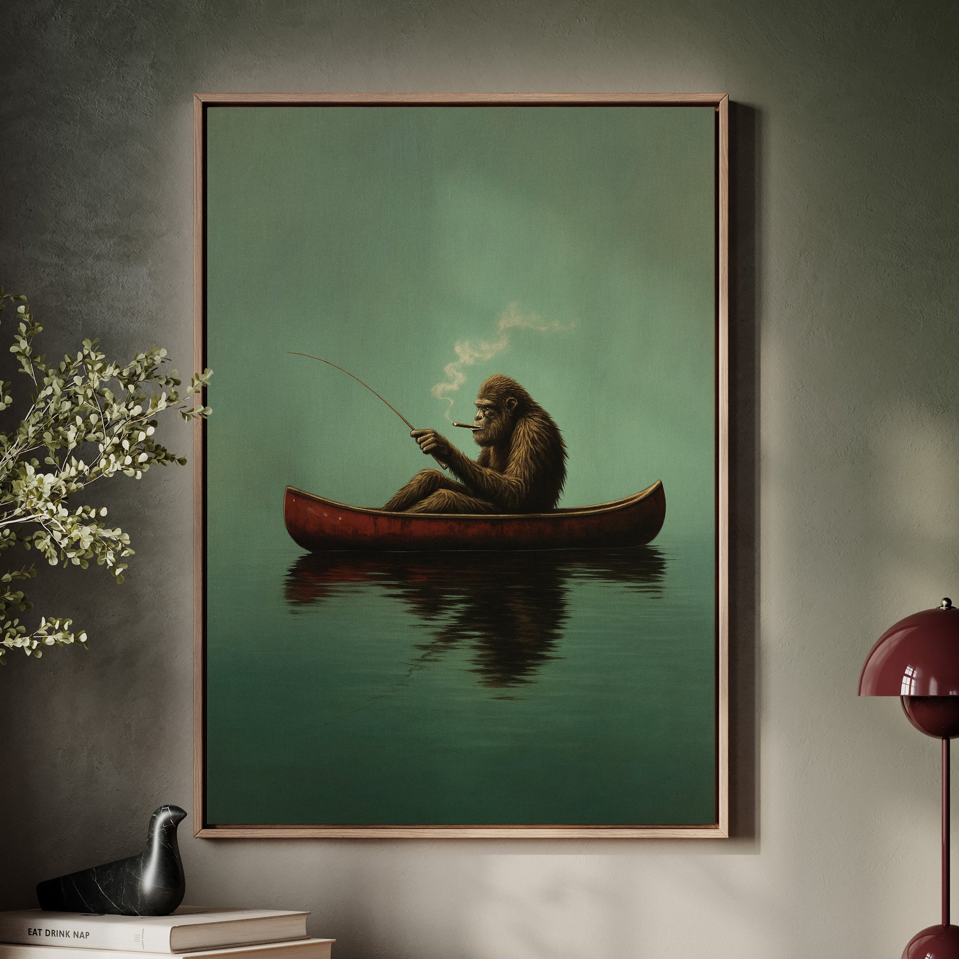 Fishing Ape in a Red Canoe