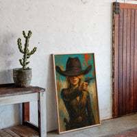 Western Grit: Cowgirl With Revolver Canvas Art