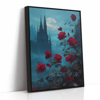 Crimson Blooms Against Ancient Spires