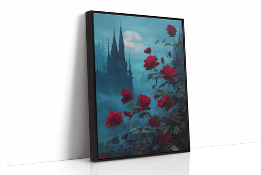 Crimson Blooms Against Ancient Spires