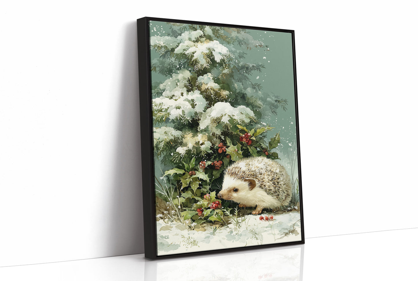 Hedgehog Beneath Snowy Pine