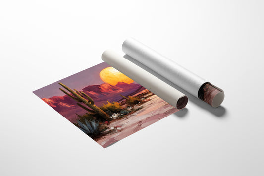 Saguaros Dance Under Golden Moonrise