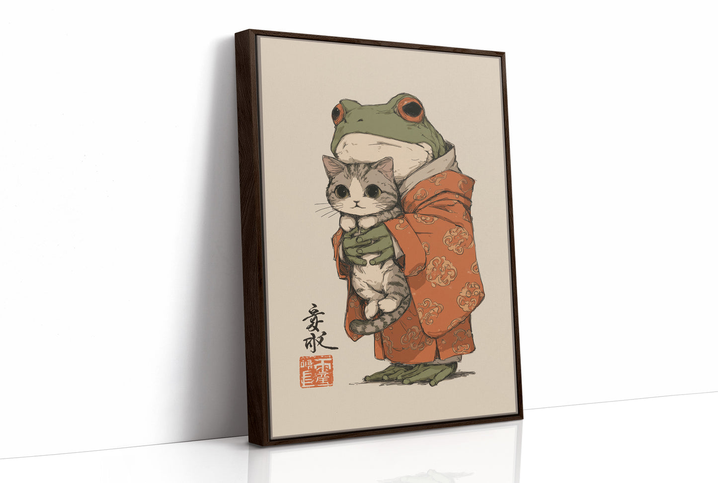 Frog Prince Cuddles Curious Kitten