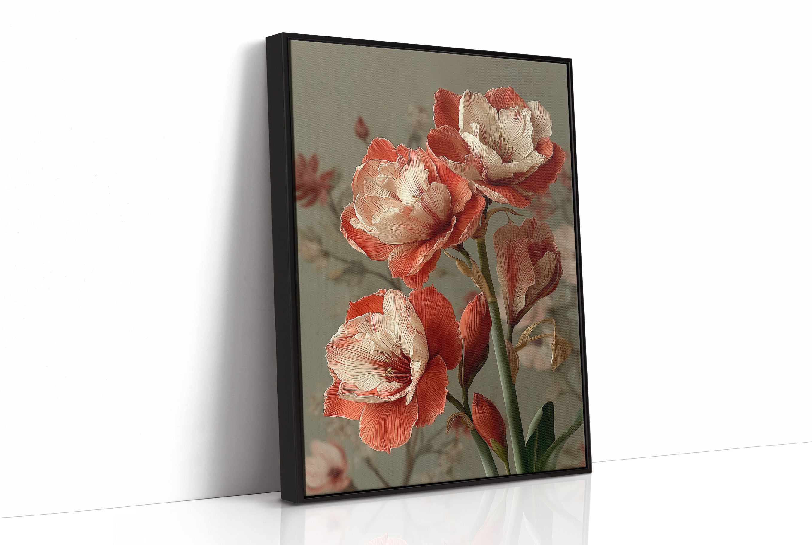 Amaryllis in Coral and Cream