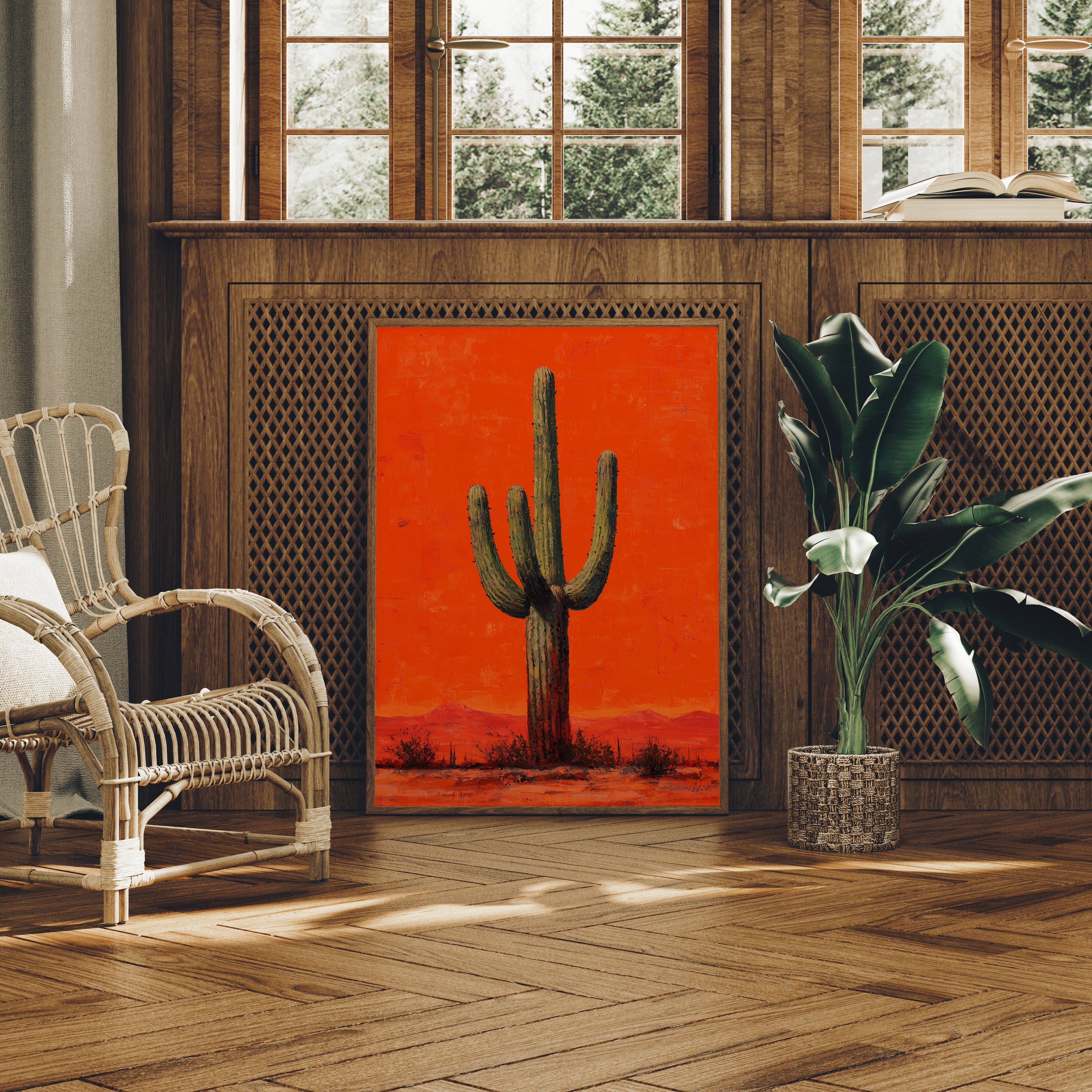 Lone Saguaro Against Desert Flame