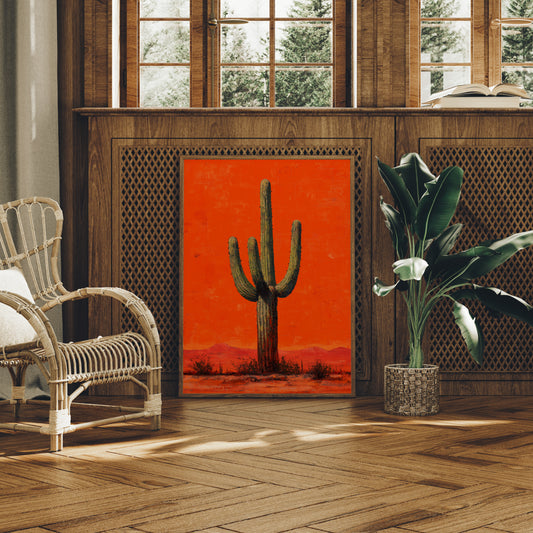 Lone Saguaro Against Desert Flame