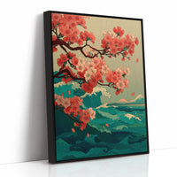 Cherry Blossoms Dance Above Emerald Seas