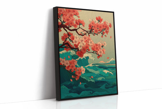 Cherry Blossoms Dance Above Emerald Seas