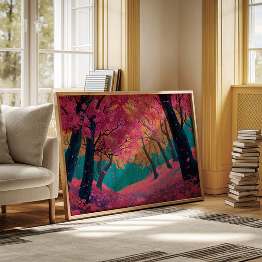 Cherry Blossoms Dance In Turquoise Light