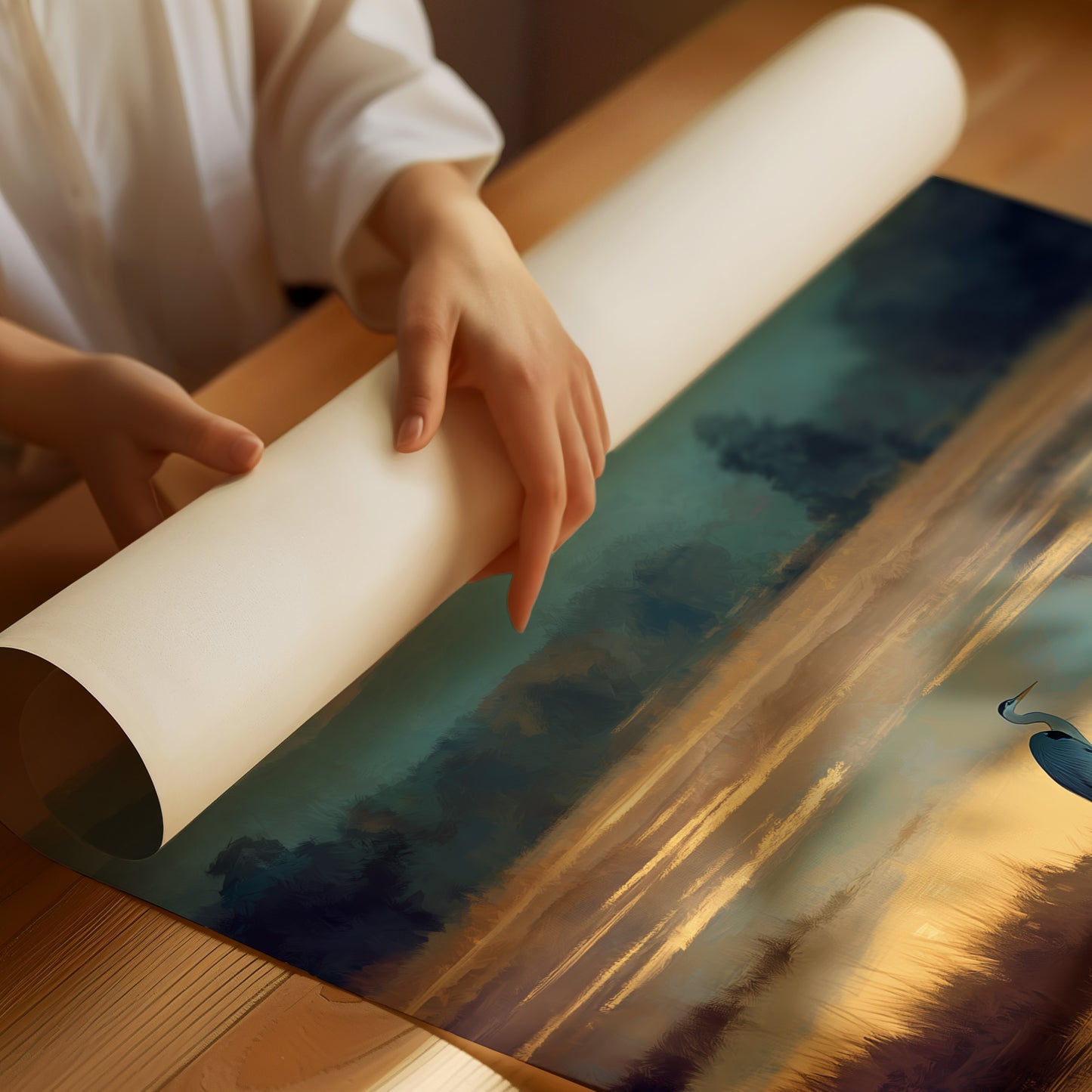 Heron's Dawn On Still Waters