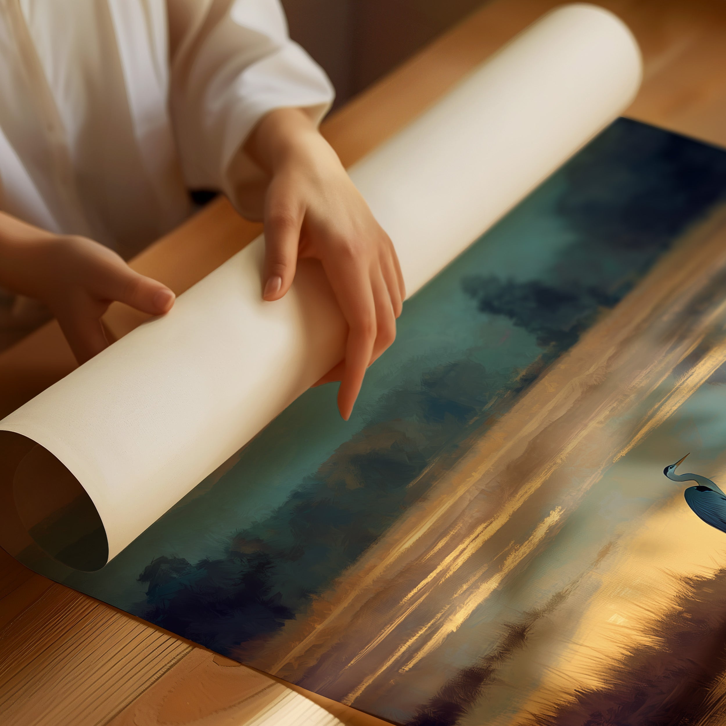 Heron's Dawn On Still Waters