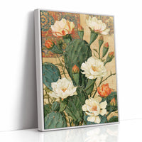 Prickly Pear in Cream and Coral, on Antique Tapestry