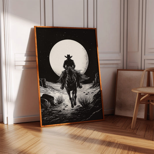 Lone Rider Under a Full Moon