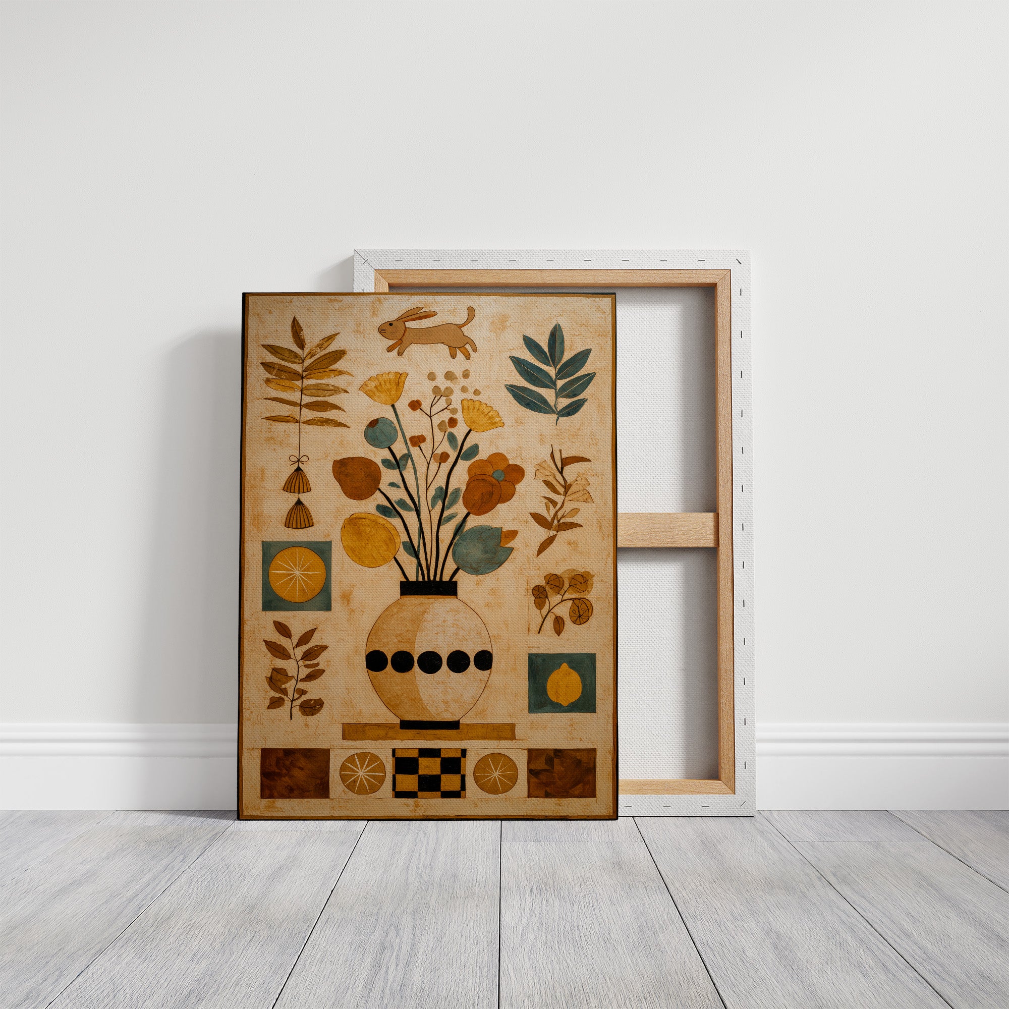 Woodland Whimsy: Leaping Rabbit Among Flora