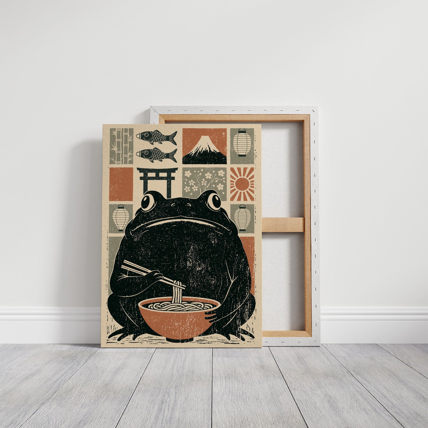 Ramen Toad: A Woodblock Frog's Feast