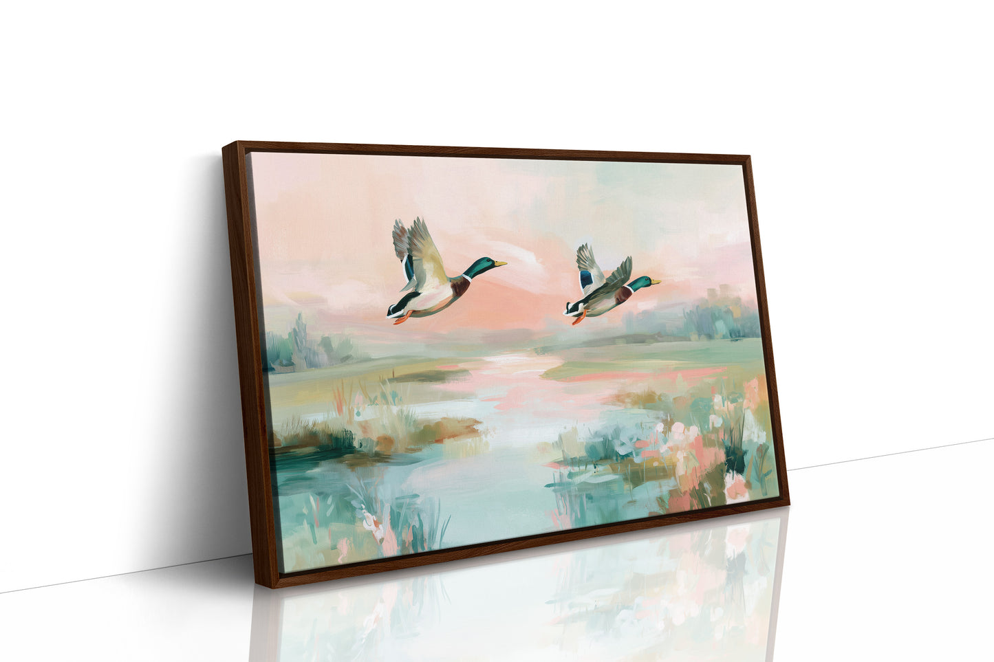 Mallards Glide Through Pastel Wetlands