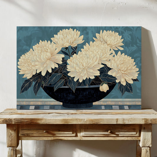 Cream Dahlias On Midnight Waters