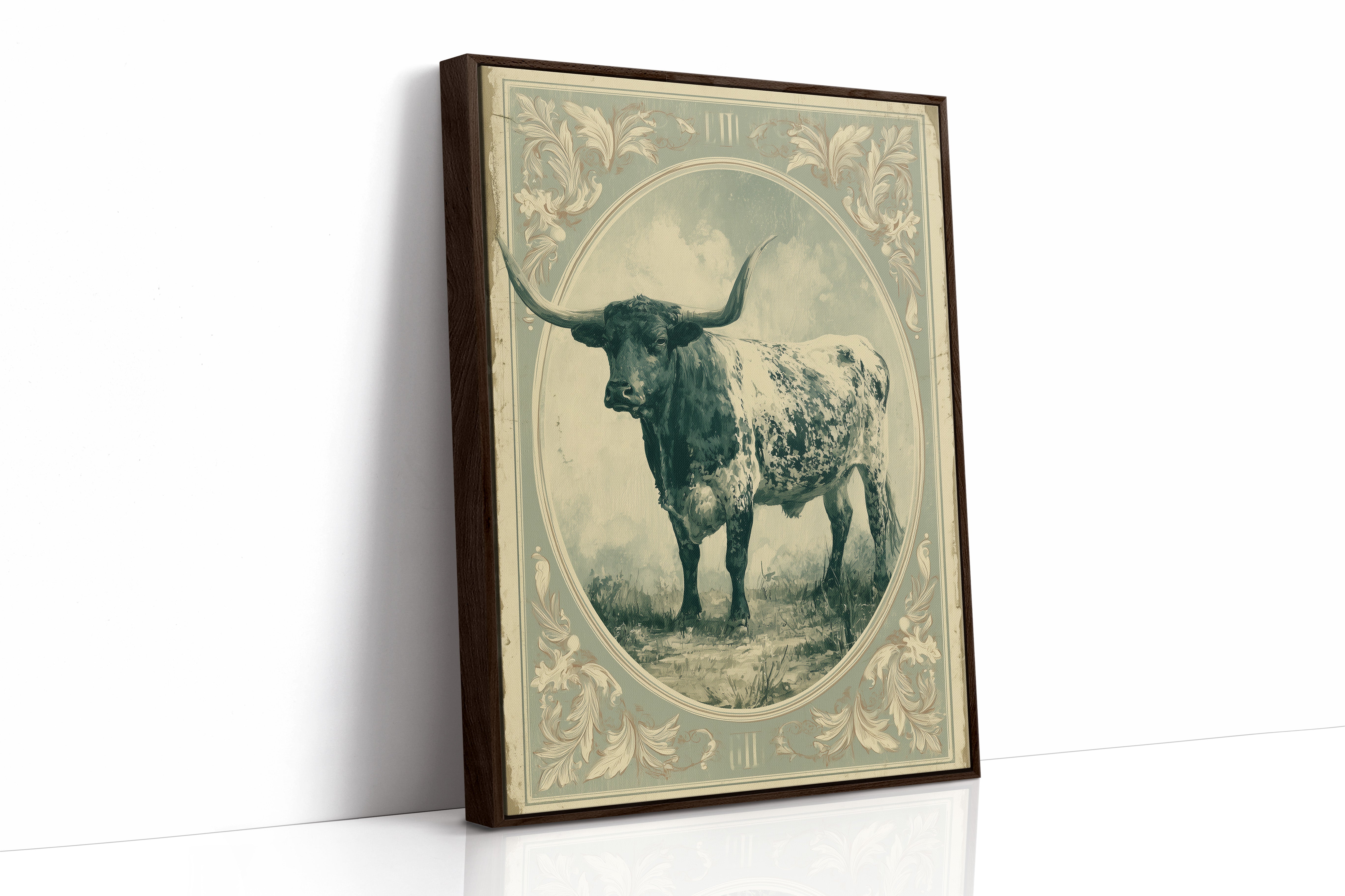 Longhorn in Antique Frame
