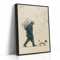 The Old Man Carrying Wildflowers — Blue Ink Screenprint