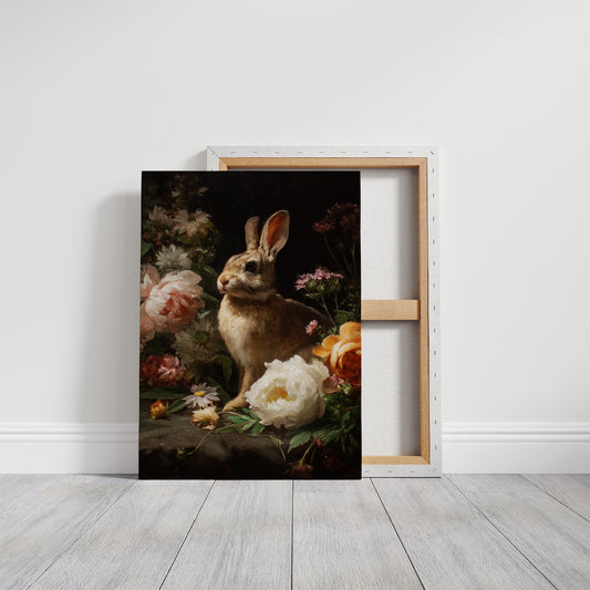 Rabbit Among Blooming Peonies