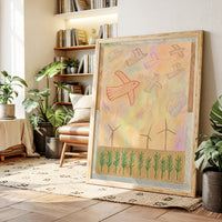 Red Bird Soars Above Wind Fields
