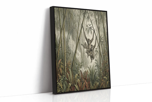Gibbons Swinging Through Bamboo