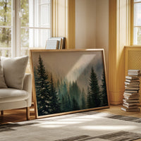 Snow Dances Through Evergreen Light