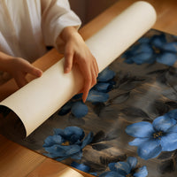 Midnight Blooms Against Golden Wood
