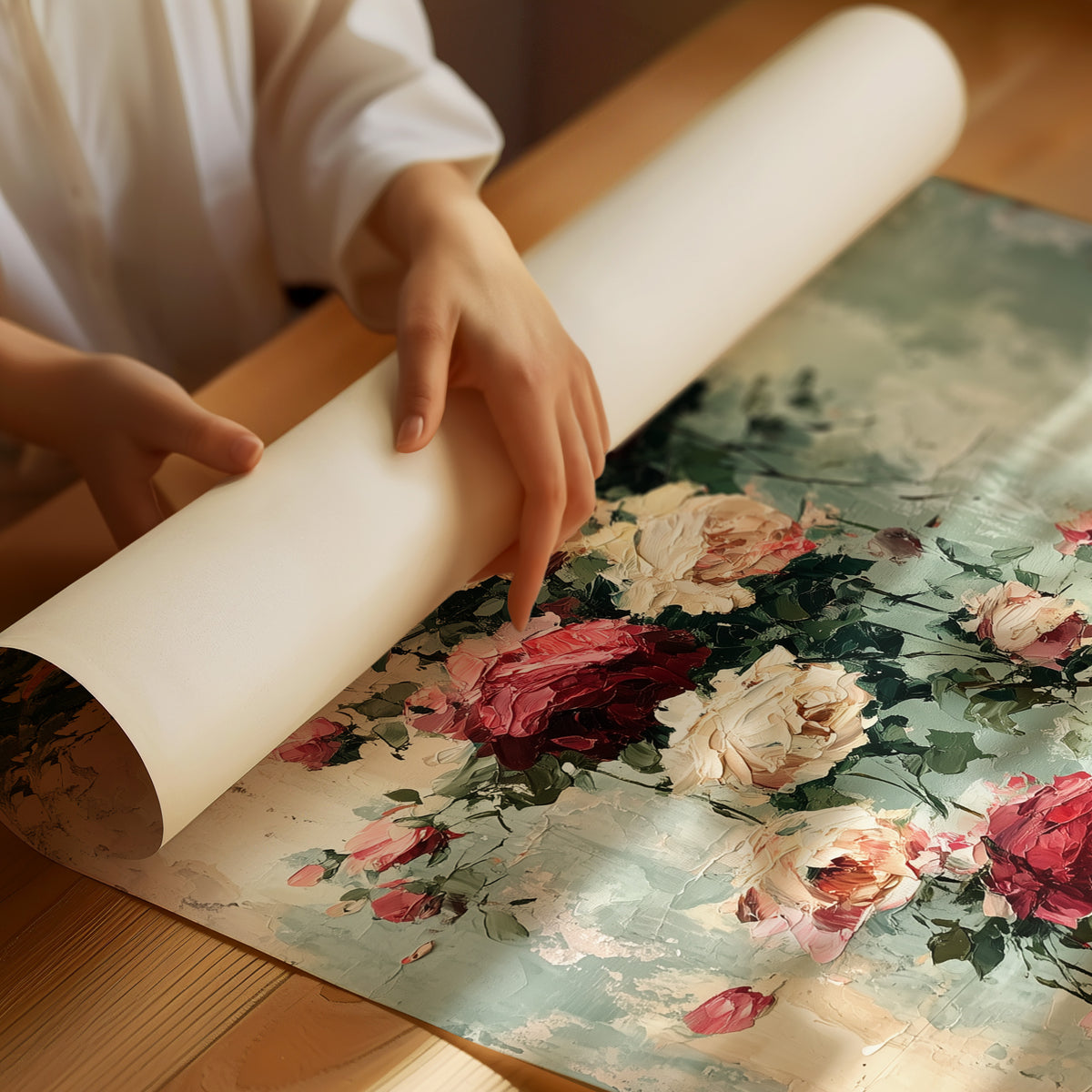 Climbing Roses on Plaster — Impasto Floral Painting